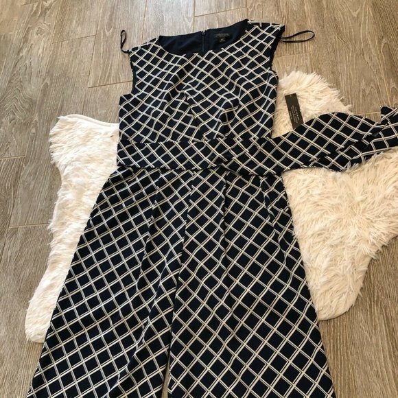 Tahari Womens Jumpsuit Blue White Diamond Stretch - Picture 2 of 7